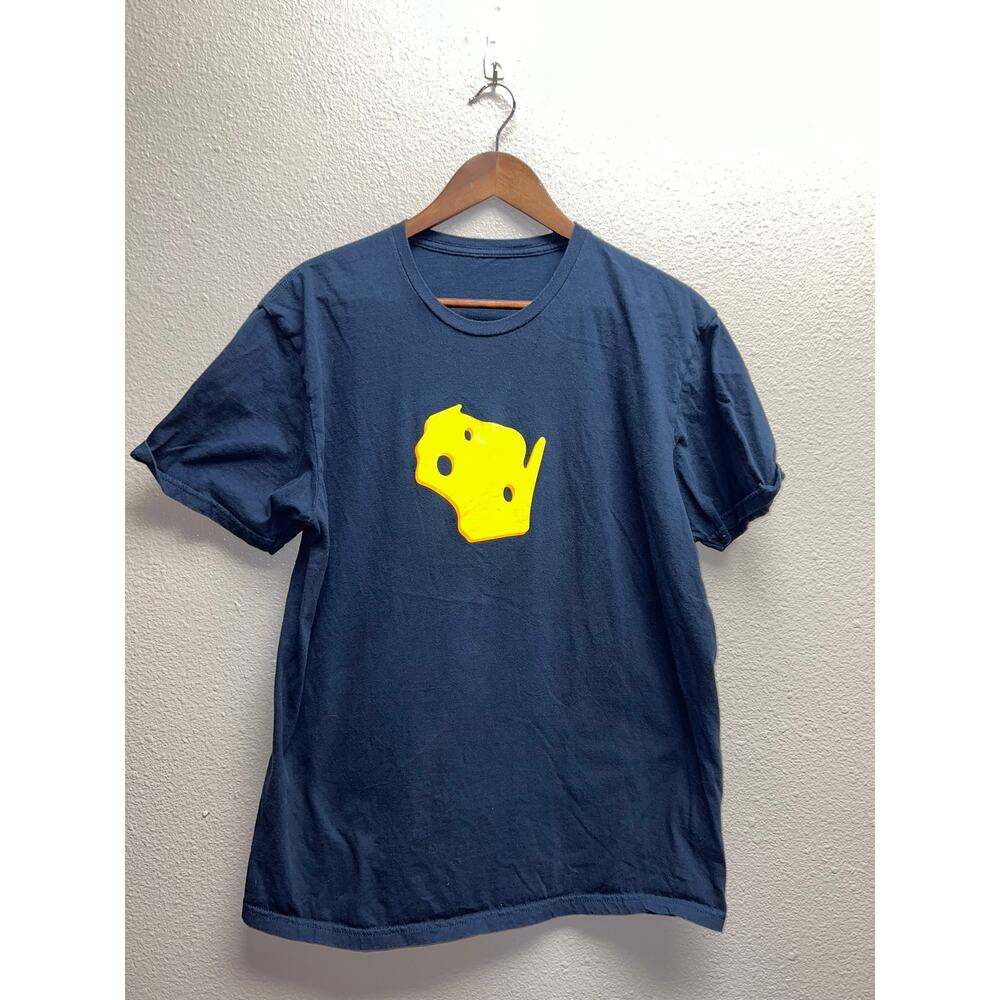 Culvers Shirt Wisconsin Cheese Please Fast Food Promo Blue Yellow Tee Large